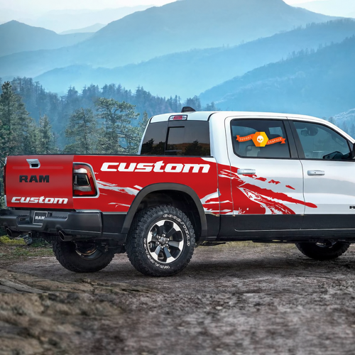 DT Grunge Splash custom Text Kit — Adhesivo de vinilo (lateral, portón trasero, lateral de caja) para RAM 1500 Rebel 2019