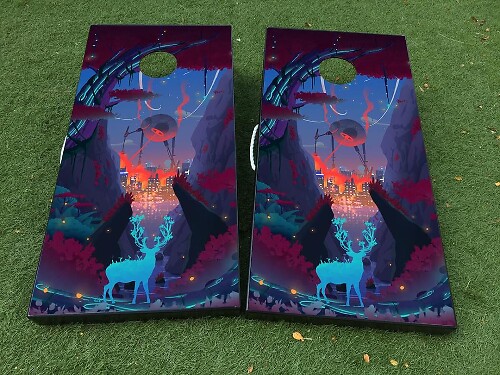 Juego de Vinilo para Tabla de Cornhole con Diseño Abstracto de Bosque de Ciencia Ficción