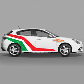 2x Calcomanía de puertas de colores de bandera italiana predeterminada que se adapta a calcomanías Alfa Romeo Giulietta Gráficos de vinilo extendidos alterados
