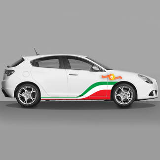 2x calcomanías para puertas con colores de bandera italiana predeterminadas que se adaptan a las calcomanías Alfa Romeo Giulietta, gráficos de vinilo para puerta delantera
