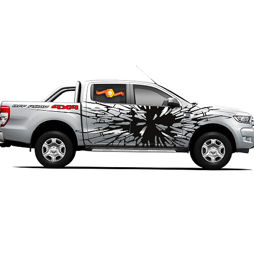 Par de calcomanías de vinilo adhesivas 4X4 Tacoma Toyota TRD Off Road para puertas laterales de camioneta con efecto de vidrio roto
