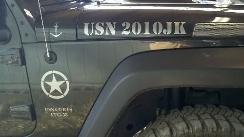 Calcomanía lateral militar de vinilo USN USS Curts FFG-38 para Jeep Wrangler