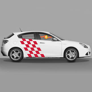 2 calcomanías para carrocería y puertas que se adaptan a calcomanías Alfa Romeo Giulietta, gráficos de vinilo, bandera a cuadros, acabado 2021
