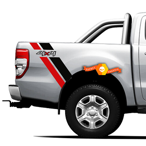 Pegatina de vinilo para bandas laterales de cama 4x4 para Ford Ranger Off Road, gráficos en rojo y negro 2021
