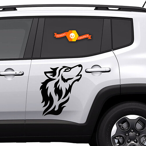 Calcomanía adhesiva lateral de vinilo con silueta de lobo en estilo tribal para Jeep Renegade