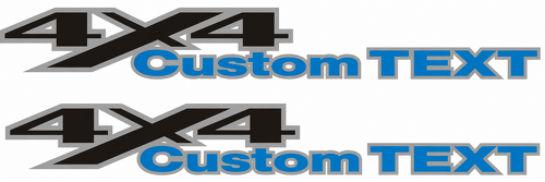 Calcomanía de vinilo con texto personalizado 4x4 en letras azules en bloque para la parte lateral de la cama para Dodge Ram 1500