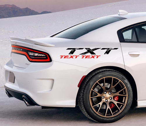 SRT Scat Pack Style TXT TEXT TEXT Black Red Distressed Pair — Adhesivo de vinilo (guardabarros trasero) para Dodge Charger