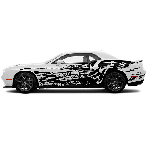 Pegatina adhesiva lateral de vinilo estilo grunge con logo de Demon para Dodge Challenger
