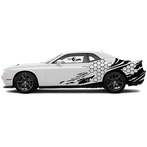 Juego de vinilos decorativos laterales con efecto panal y desgastado para puertas de Dodge Challenger
