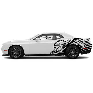 Par Dodge Challenger SRT Hellcat Door Side Grunge Calcomanías Gráficos de vinilo a la inversa
