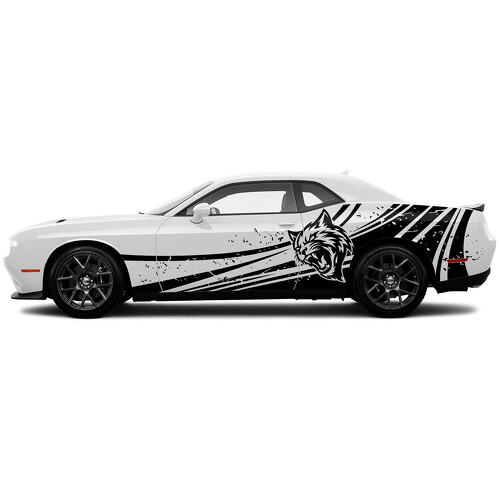 Pegatina Vinilo Lateral con Puerta Grunge Destrozada Hellcat para Dodge Challenger