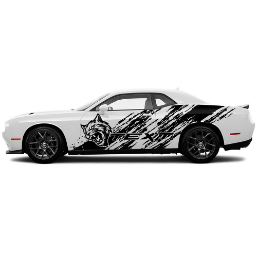Calcomanía Vinilo Lateral Diagonal Grunge Hellcat para Puerta de Dodge Challenger