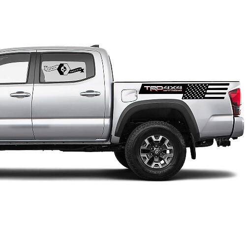 Pegatina de vinilo para el lateral de la caja TRD 4x4 Off-Road con bandera de EE. UU. para Toyota Tacoma