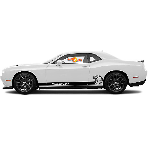 2x Calcomanías de vinilo para puertas de cerveza, rayas en los paneles laterales de las rocas para Dodge Challenger 2015-2022 con texto personalizado
