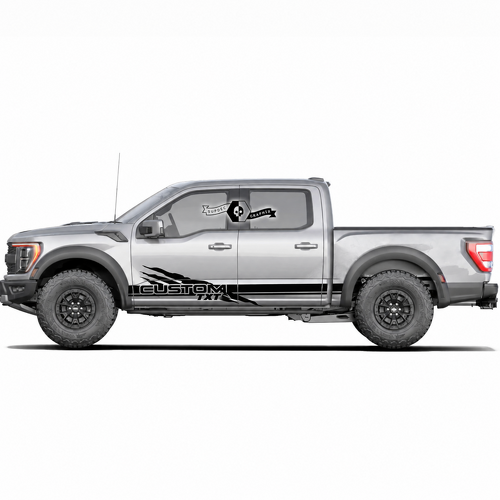 CUSTOM TXT Garra Doble Raya Par Calcomanía de Vinilo para Paneles Laterales Ford F-150 2022