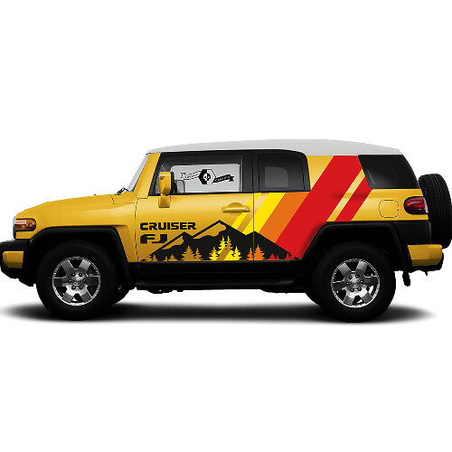 Adhesivo Vinilo Lateral de Rayas Vintage Bosque Montañas para Toyota FJ Cruiser