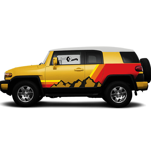 Nuevo par Toyota FJ Cruiser puertas laterales Vintage atardecer colores estilo montañas pegatina calcomanía SUV Wrap
