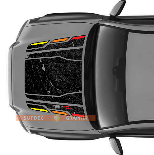 Capó TRD Vintage Off Road SIN TAPA Pegatina de vinilo con mapa topográfico para capó, compatible con los modelos Toyota Tacoma del 2016 al 2021
