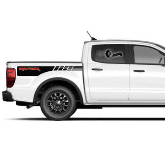 Par Ford F150 Raptor 2020-2022 calcomanía con gráficos de cama lateral con logotipo
