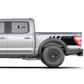 Par Ford F150 Raptor 2020-2022 Calcomanía con gráficos de cama lateral con logotipo moderno
