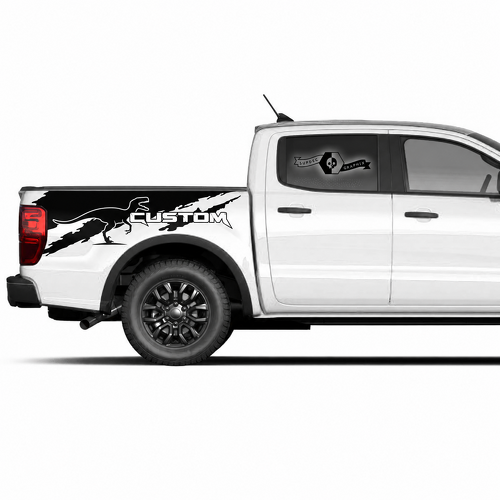 PAREJA DE VINILOS DECORAIVOS DE CONTORNO PERSONALIZADOS CON DISEÑO DE DINOSAURIO PARA PANEL RASGADO DE MESITA DE NOCHE PARA FORD F-150 2022