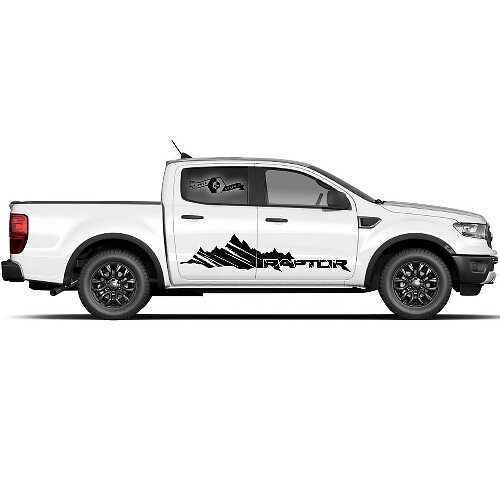 Par de calcomanías de vinilo lateral de puertas con gráficos de montañas desgastados para Ford F150 Raptor 2022
