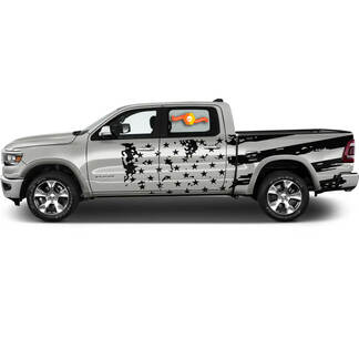 Par Dodge Ram Rebel bandera desgastada EE. UU. 2021+ puerta cama raya lateral Grunge camión calcomanía de vinilo gráfico

