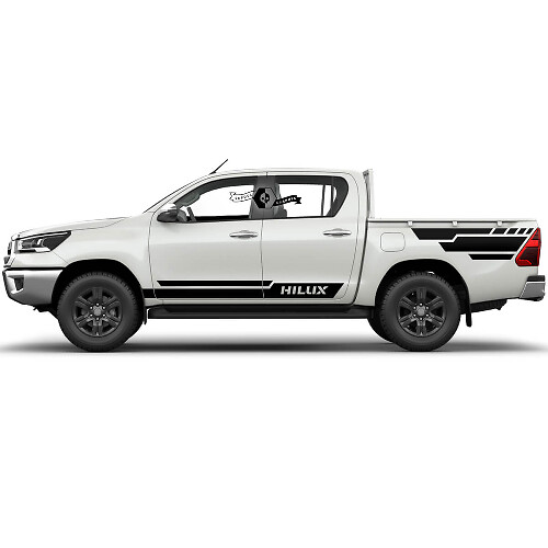 Par de calcomanías de vinilo WRAP modernas para puertas de rally y salpicaderas laterales de la cama de Toyota Hilux 2022.
