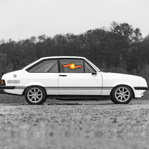 Calcomanía de vinilo de franjas de acento con logotipo RS2000 para lateral de Musclecar Escort RS2000