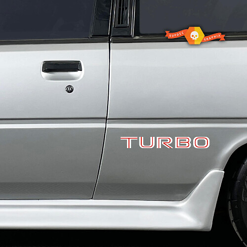Par de calcomanías de vinilo para el lateral del Mitsubishi Cordia Turbo, gráficos en 2 colores
