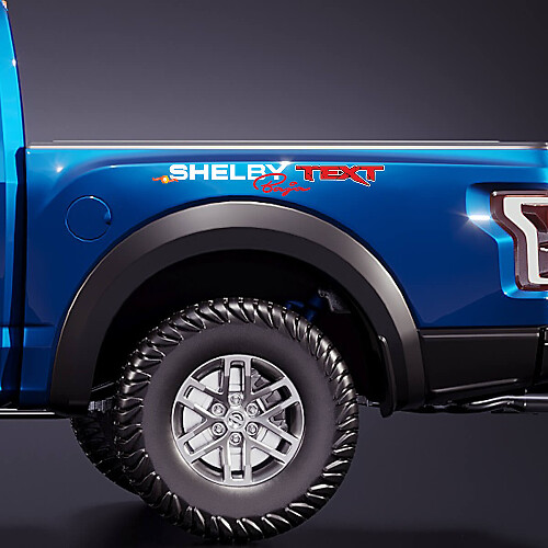 Par de calcomanías gráficas para la parte trasera del guardabarros lateral de la edición Shelby Baja del Ford F-150 Raptor.
