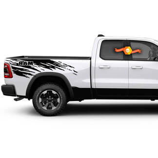 2 Dodge Ram 1500 2019 2021 Calcomanía de vinilo para cama lateral grande, calcomanía de vinilo para camión con logotipo grunge, cama gráfica
