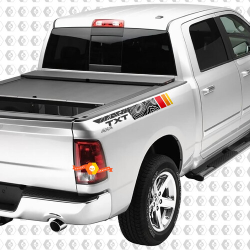Franjas laterales topográficas para Dodge Ram 4x4 1500 2500 Rebel con calcomanías de rayas vintage SupDec
