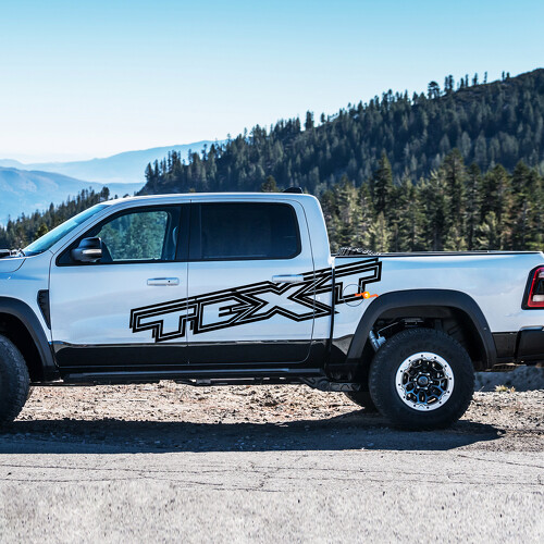 Kit de vinilo lateral con estilo de contorno de texto personalizado para Dodge Ram 1500 Rebel TRX