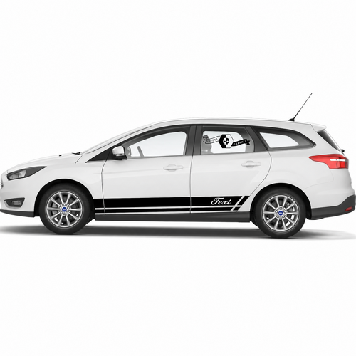 Text Cursive Twin Line Rocker Stripe Pair Faldón lateral Adhesivo de vinilo para Ford Focus