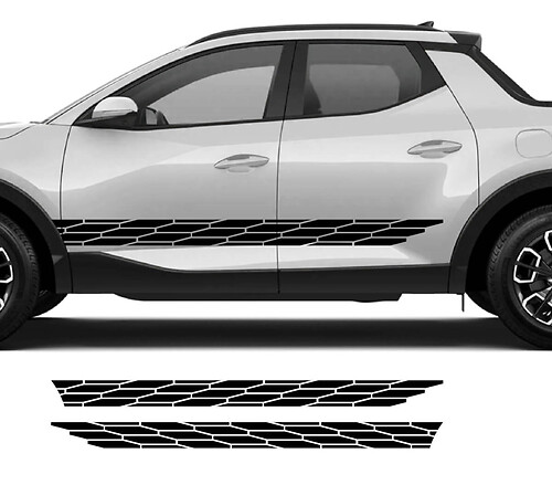 2x Hyundai Santa Cruz Rocker Panel de geometría moderna Logotipo de vinilo Equipo de calcomanía Kit gráfico