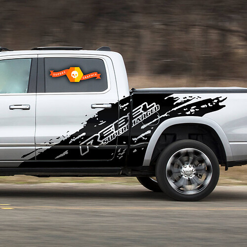 Pareja Dodge Ram Rebel 2021+ Splash Grunge Rebel Rebel Camión sobrealimentado Camino de calcomanías gráfico