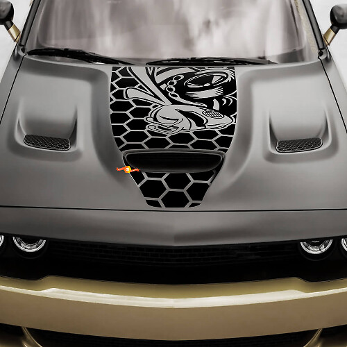 Calcomanía de capó Angry Bee Honey Graphics Sticker Decal Dodge Challenger 2019-2024
