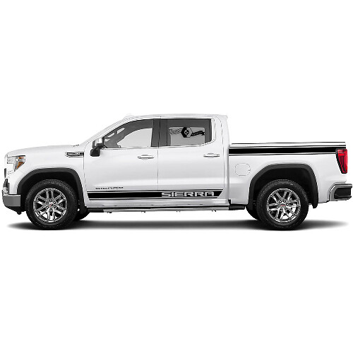 Nuevo par de franjas laterales para puertas de 1500 GMC Sierra, paneles de bajos y calcomanías de vinilo para la cama del kit gráfico.
