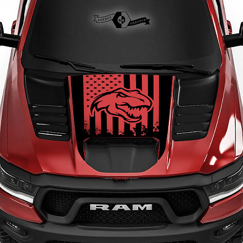 Dodge Ram Rebel 2022+   2023+ 1500 TRX T-Rex Capó Bandera USA Destruida TRX Camión Vinilo Pegatina Calcomanía Gráfica
