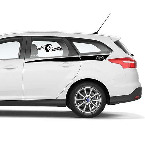 Par de calcomanías de vinilo de rayas de carreras con el logotipo de Ford Focus para la puerta del guardabarros del Ford Focus 2021+
