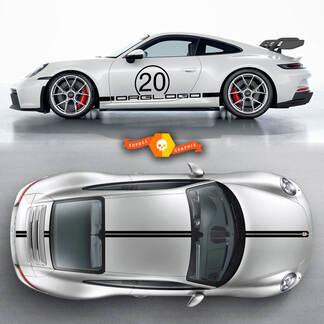 Par Porsche 911 Porsche Carrera Rocker Panel Hood Techo Side Stripes Doors Kit Decal Sticker
