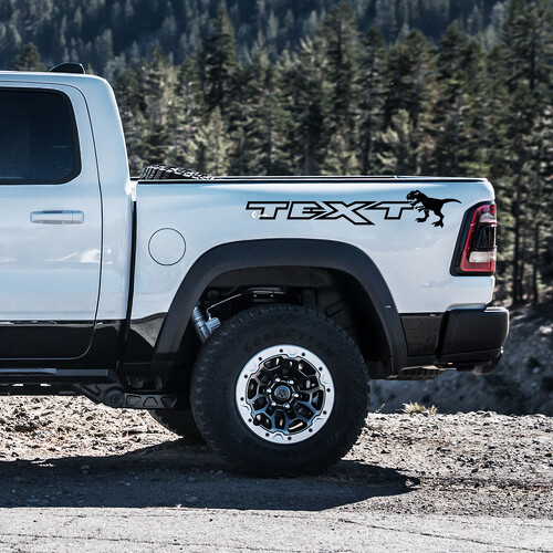 Adhesivo de vinilo personalizado con texto y silueta de T-Rex para la mesita de noche, para RAM 1500 Rebel, TRX 2019-2026