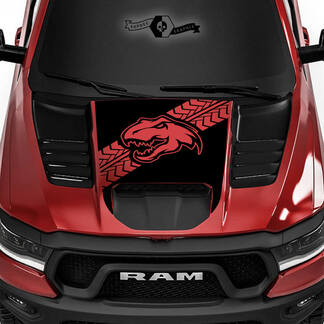 Dodge Ram Rebel 2022+ 2023+ 1500 TRX Hood Dinosaurs Tire Track T-Rex TRX Camión Vinilo Calcomanía Gráfico
