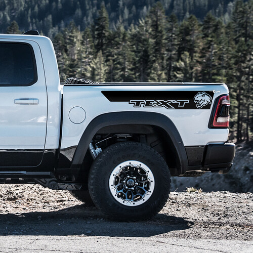 Calcomanía de vinilo personalizada de franja en forma de cabeza de T-Rex para la cabecera de la cama para RAM 1500 Rebel, TRX 2019-2026