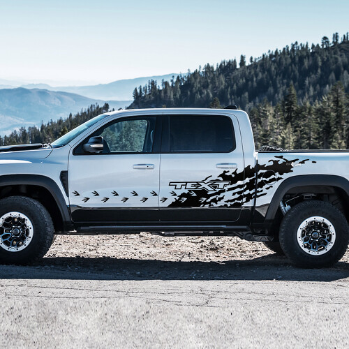 Pegadas de T-Rex Salpicadura Texto Personalizado Lateral Puerta Vinilo Adhesivo para RAM 1500 Rebel, TRX 2019-2026_1