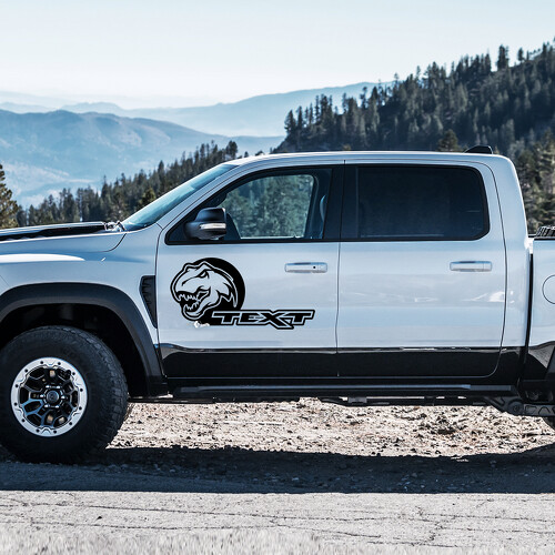 Calcomanía Vinilo De Puerta Lateral Con Texto Personalizado Cabeza De T-Rex para RAM 1500 Rebel, TRX 2019-2026