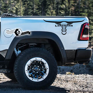 2x Dodge Ram Rebel 2022+ 2023+ 1500 TRX Ram Bed Side Stripe Horn Laramie Truck Calcomanías de vinilo Gráficos
