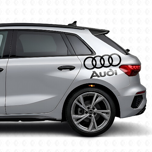 Juego de calcomanías laterales de vinilo con letras y anillos Audi para coches Audi