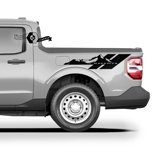 Par FORD MAVERICK 2022 FX4 Gráficos Calcomanías Calcomanías Lado de la cama Calcomanías Raya de montaña Maverick Pegatinas Lado de la cama del camión
